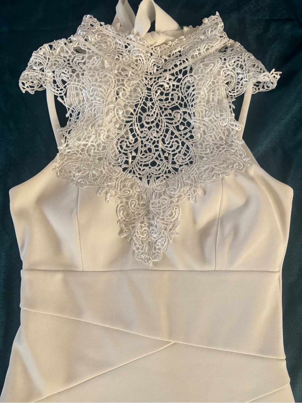 White Lace Halter Dress with Crochet Bib